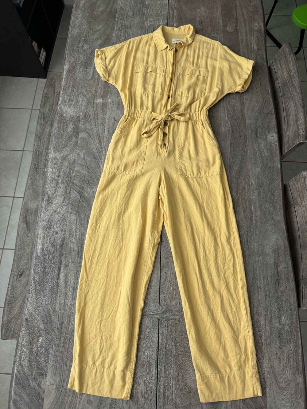 Universal Thread Short-Sleeve Tie-Waist Jumpsuit in Yellow